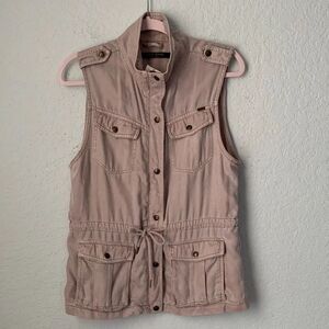 Max Jeans Women’s Light Pink Utility Vest Full Zip Snaps Drawstring Size M